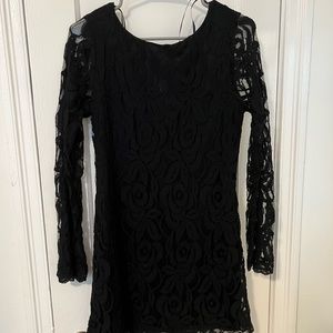 Long sleeve black lace dress with low scoop back